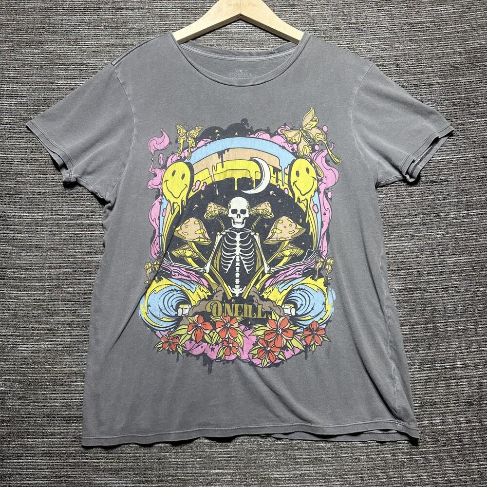 O'Neill Shirt Men's XS Gray Short Sleeve Skeleton Mushroom Floral